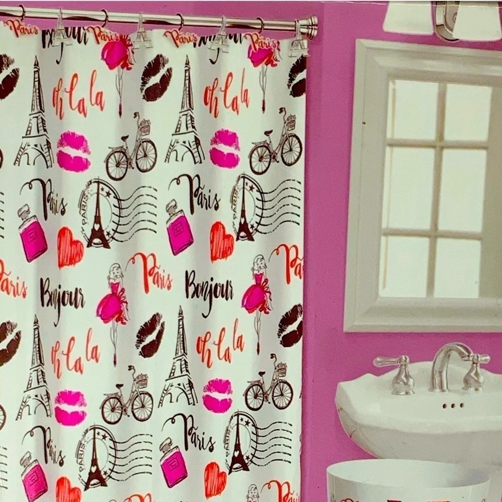 Paris Kiss Eiffel Tower Material Shower Curtain Parisian 72 In X 72 In